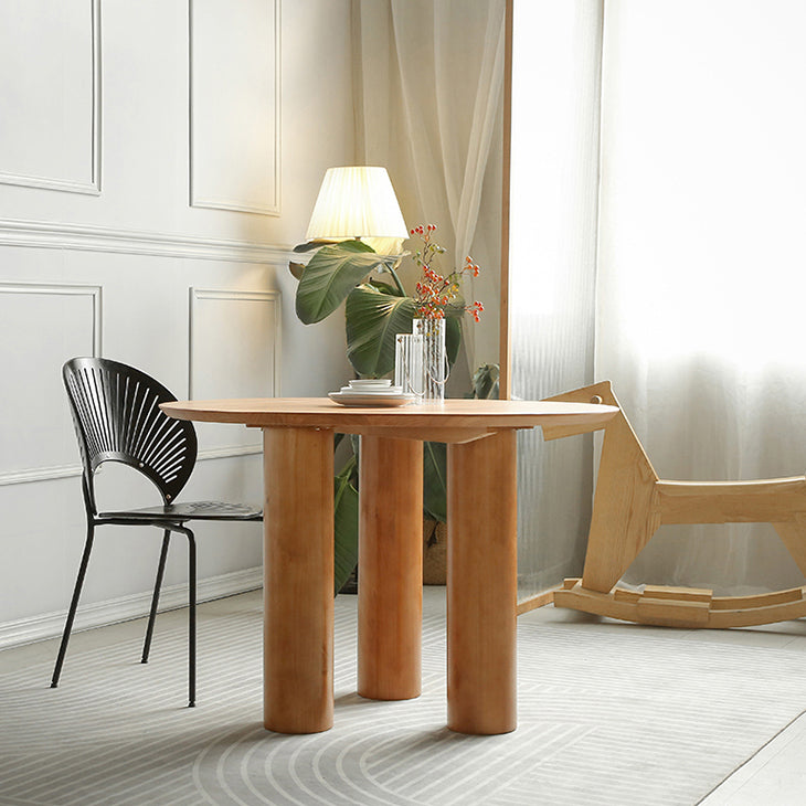Round Pedestal Contemporary Dining Table Brown Tone Fixed Table of Solid Wood Clearhalo ' dining_table' 'Dining Tables & Seating' 'Dining Tables' 'furn' 'furn_dining_table' 'Furniture' 'furniture_dining_table' 'Kitchen & Dining Furniture' 'kitchen&dining_furn' 'kitchen' 'kitchen_dining_table' 3649132