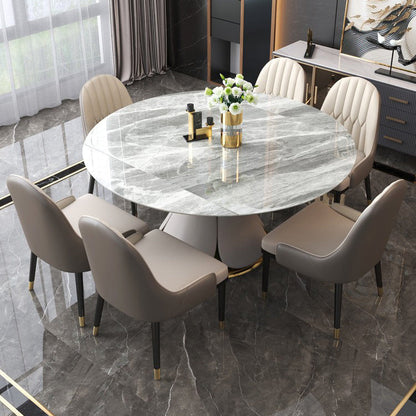 Modern Round Dining Table Sintered Stone Dining Table with Pedestal Base for Home Kitchen Dinner Gray Without Chairs Clearhalo ' dining_table' 'Dining Tables & Seating' 'Dining Tables' 'furn' 'furn_dining_table' 'Furniture' 'furniture_dining_table' 'Kitchen & Dining Furniture' 'kitchen&dining_furn' 'kitchen' 'kitchen_dining_table' 3649136