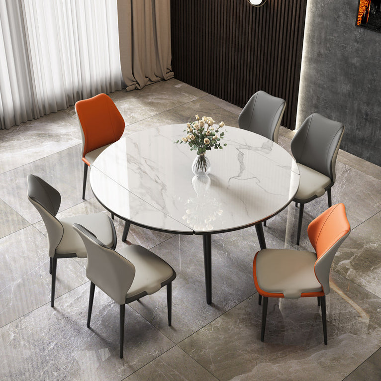 Modern Style Sintered Stone Dining Table White Round Table with Metal Base Clearhalo ' dining_table' 'Dining Tables & Seating' 'Dining Tables' 'furn' 'furn_dining_table' 'Furniture' 'furniture_dining_table' 'Kitchen & Dining Furniture' 'kitchen&dining_furn' 'kitchen' 'kitchen_dining_table' 3649159