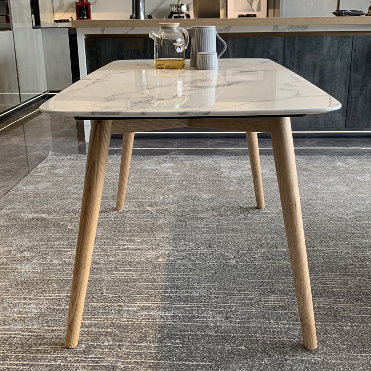 Modern Style Sintered Stone Dining Table Rectangle Table with 4 Wood Legs for Home Clearhalo ' dining_table' 'Dining Tables & Seating' 'Dining Tables' 'furn' 'furn_dining_table' 'Furniture' 'furniture_dining_table' 'Kitchen & Dining Furniture' 'kitchen&dining_furn' 'kitchen' 'kitchen_dining_table' 3649181