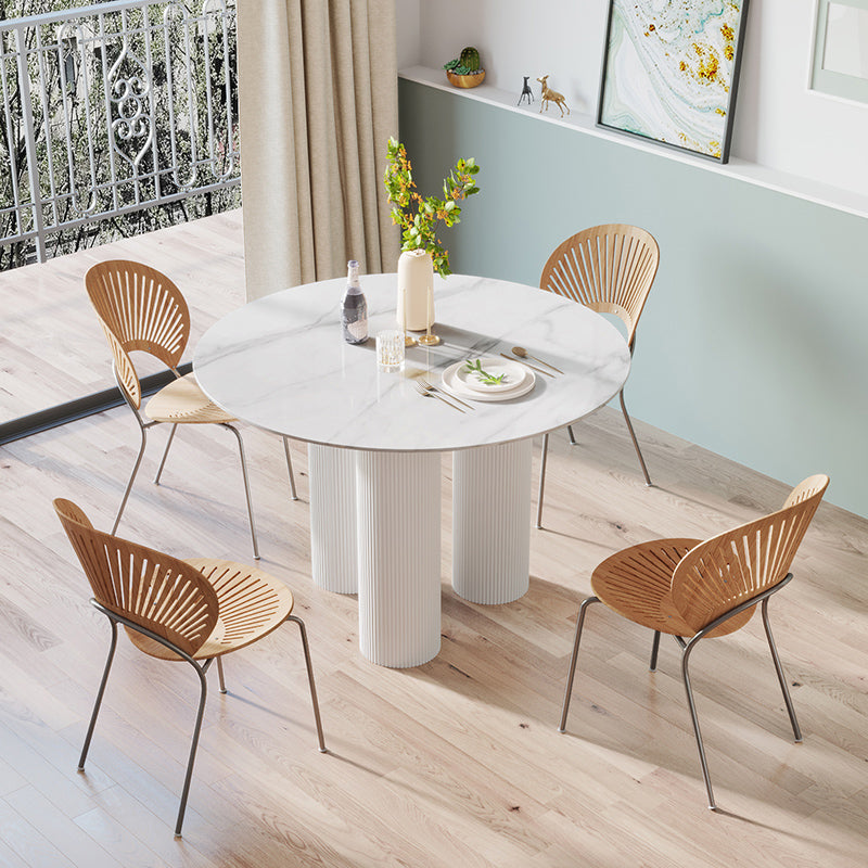 Contemporary Style Round 3 Legs Dining Table Stone Home Furniture for Indoor White Without Chairs Clearhalo ' dining_table' 'Dining Tables & Seating' 'Dining Tables' 'furn' 'furn_dining_table' 'Furniture' 'furniture_dining_table' 'Kitchen & Dining Furniture' 'kitchen&dining_furn' 'kitchen' 'kitchen_dining_table' 3649185