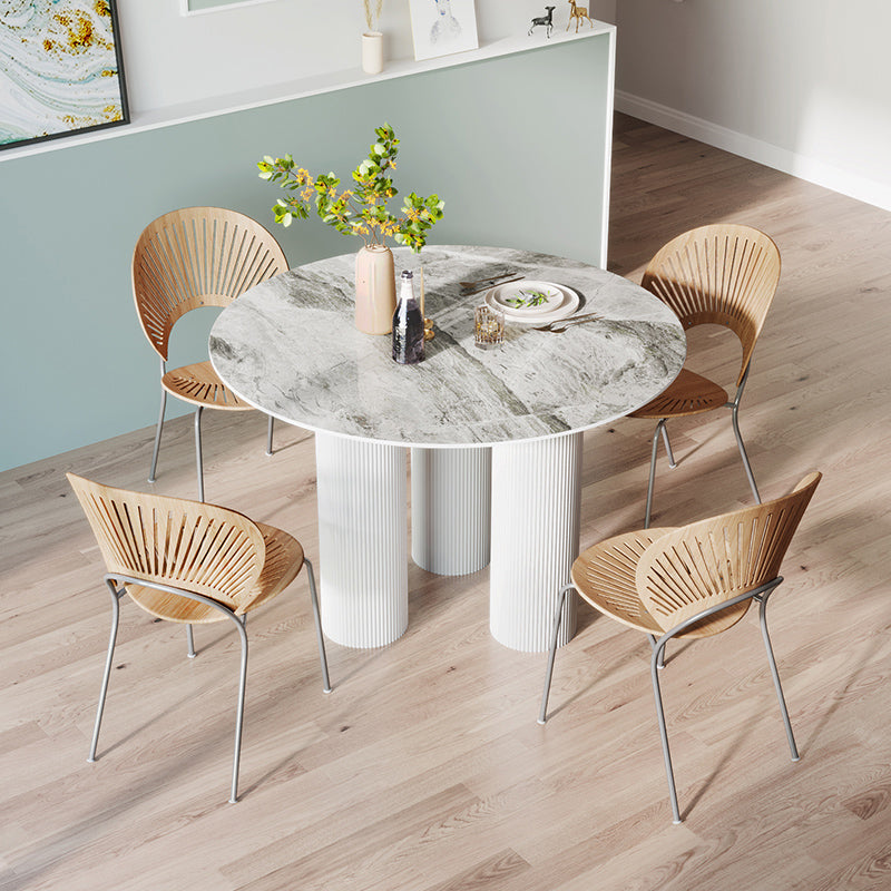 Contemporary Style Round 3 Legs Dining Table Stone Home Furniture for Indoor Silver Without Chairs Clearhalo ' dining_table' 'Dining Tables & Seating' 'Dining Tables' 'furn' 'furn_dining_table' 'Furniture' 'furniture_dining_table' 'Kitchen & Dining Furniture' 'kitchen&dining_furn' 'kitchen' 'kitchen_dining_table' 3649186