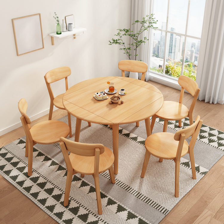 Modern Style Solid Wood Dining Table Brown Round Drop-Leaf Table with 4 Legs for Home Clearhalo ' dining_table' 'Dining Tables & Seating' 'Dining Tables' 'furn' 'furn_dining_table' 'Furniture' 'furniture_dining_table' 'Kitchen & Dining Furniture' 'kitchen&dining_furn' 'kitchen' 'kitchen_dining_table' 3649212