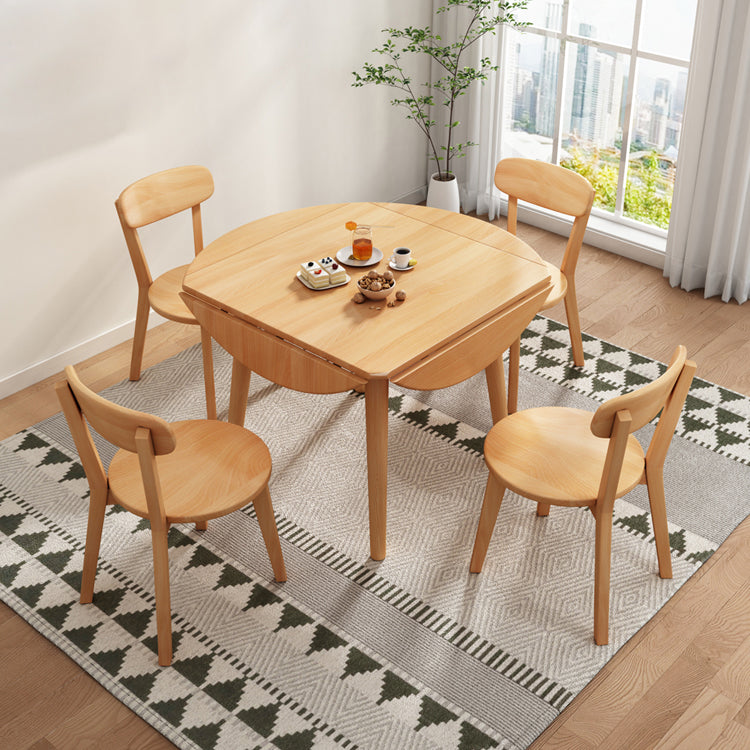 Modern Style Solid Wood Dining Table Brown Round Drop-Leaf Table with 4 Legs for Home Clearhalo ' dining_table' 'Dining Tables & Seating' 'Dining Tables' 'furn' 'furn_dining_table' 'Furniture' 'furniture_dining_table' 'Kitchen & Dining Furniture' 'kitchen&dining_furn' 'kitchen' 'kitchen_dining_table' 3649215