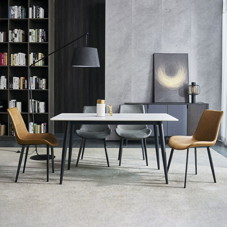 Metal Modern Rectangle Table Sintered Stone Table for Kitchen and Dining Room Clearhalo ' dining_table' 'Dining Tables & Seating' 'Dining Tables' 'furn' 'furn_dining_table' 'Furniture' 'furniture_dining_table' 'Kitchen & Dining Furniture' 'kitchen&dining_furn' 'kitchen' 'kitchen_dining_table' 3649235