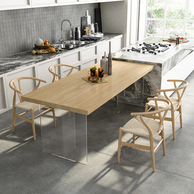 Modern Style Solid Wood Dining Table Brown Rectangle Table with Acrylic Base Clearhalo ' dining_table' 'Dining Tables & Seating' 'Dining Tables' 'furn' 'furn_dining_table' 'Furniture' 'furniture_dining_table' 'Kitchen & Dining Furniture' 'kitchen&dining_furn' 'kitchen' 'kitchen_dining_table' 3649266