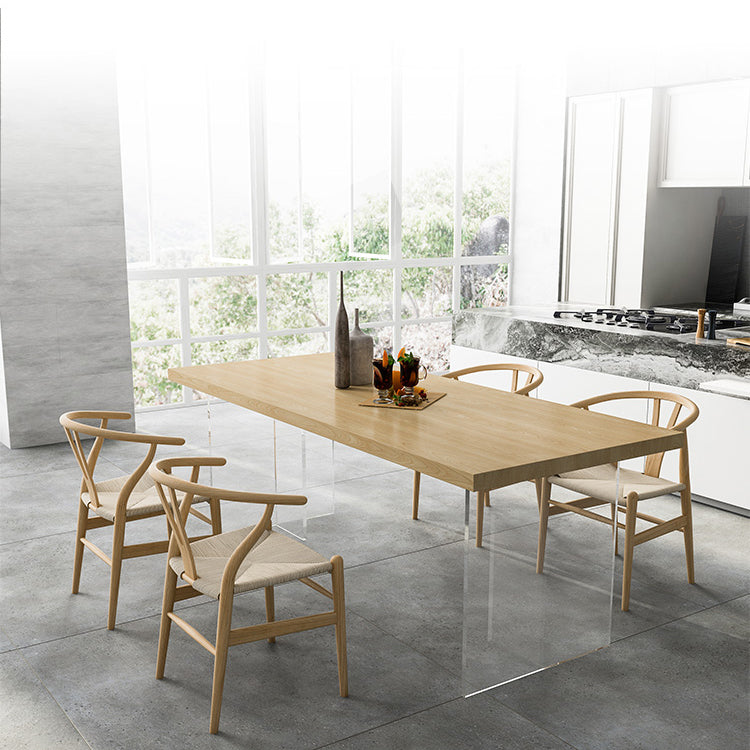 Modern Style Solid Wood Dining Table Brown Rectangle Table with Acrylic Base Clearhalo ' dining_table' 'Dining Tables & Seating' 'Dining Tables' 'furn' 'furn_dining_table' 'Furniture' 'furniture_dining_table' 'Kitchen & Dining Furniture' 'kitchen&dining_furn' 'kitchen' 'kitchen_dining_table' 3649267