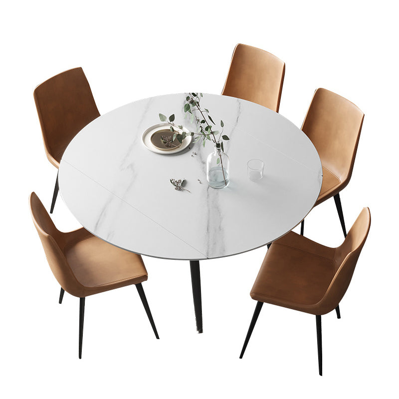 Modern Round Dining Table Sintered Stone Dining Table with 4 Black Legs for Home Kitchen Dinner Clearhalo ' dining_table' 'Dining Tables & Seating' 'Dining Tables' 'furn' 'furn_dining_table' 'Furniture' 'furniture_dining_table' 'Kitchen & Dining Furniture' 'kitchen&dining_furn' 'kitchen' 'kitchen_dining_table' 3649295