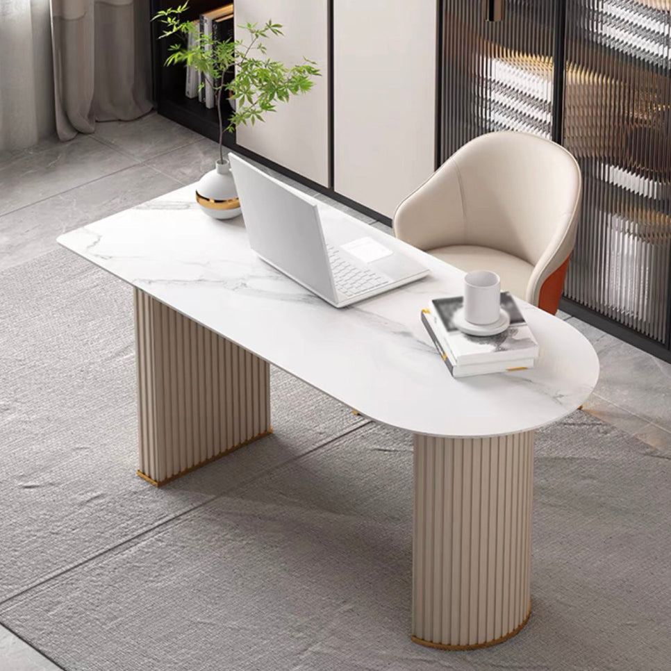 Oval Shape Modern Style Dining Table White Fixed Table with Sintered Stone Clearhalo ' dining_table' 'Dining Tables & Seating' 'Dining Tables' 'furn' 'furn_dining_table' 'Furniture' 'furniture_dining_table' 'Kitchen & Dining Furniture' 'kitchen&dining_furn' 'kitchen' 'kitchen_dining_table' 3649335