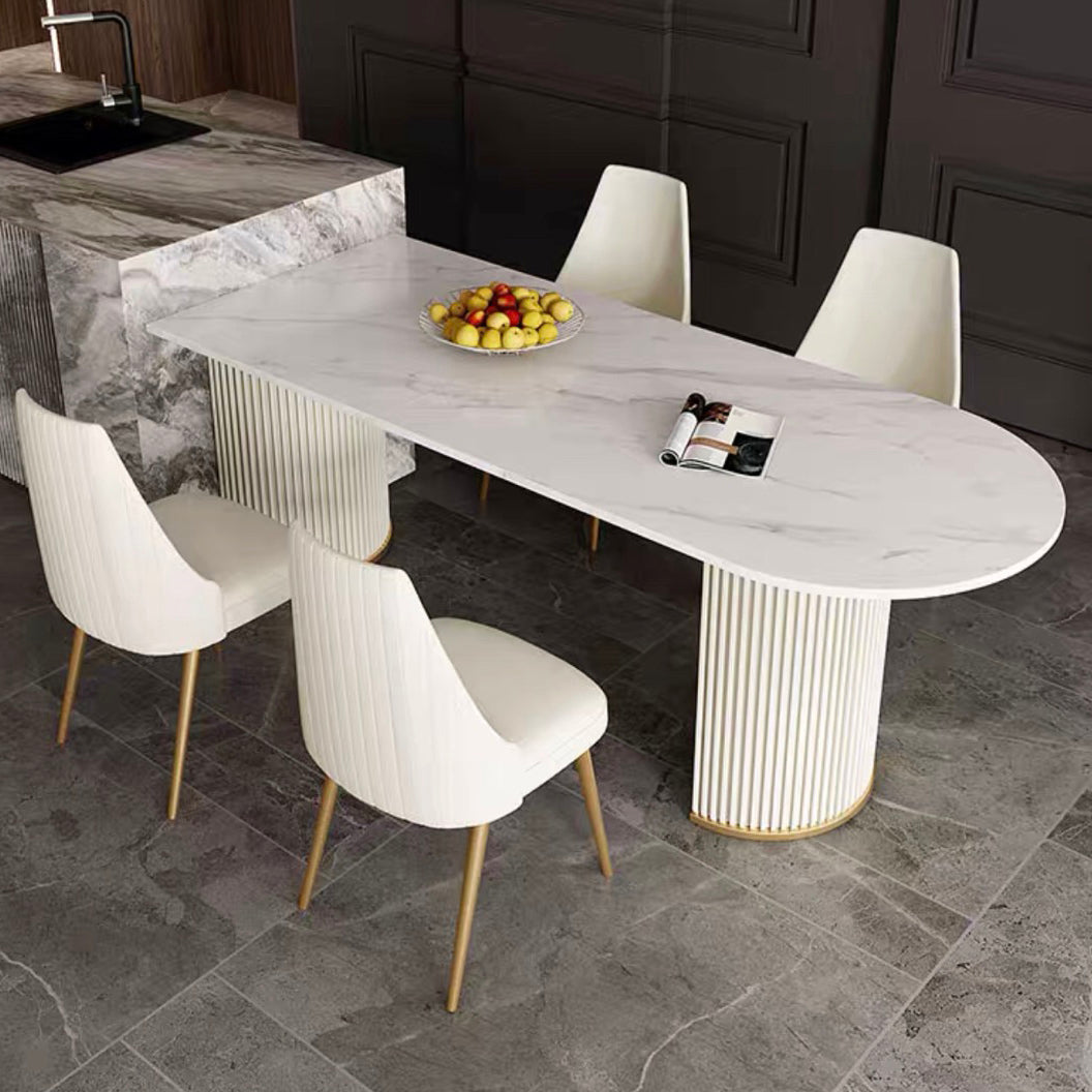 Oval Shape Modern Style Dining Table White Fixed Table with Sintered Stone Clearhalo ' dining_table' 'Dining Tables & Seating' 'Dining Tables' 'furn' 'furn_dining_table' 'Furniture' 'furniture_dining_table' 'Kitchen & Dining Furniture' 'kitchen&dining_furn' 'kitchen' 'kitchen_dining_table' 3649337