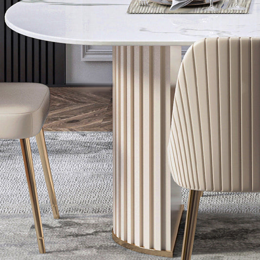 Oval Shape Modern Style Dining Table White Fixed Table with Sintered Stone
