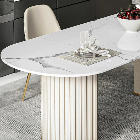 Oval Shape Modern Style Dining Table White Fixed Table with Sintered Stone