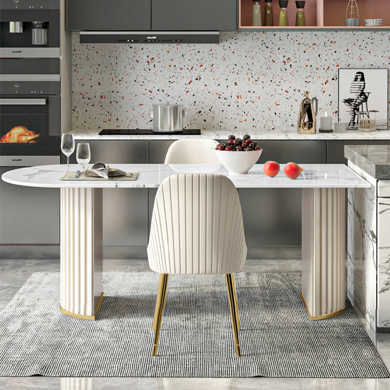 Oval Shape Modern Style Dining Table White Fixed Table with Sintered Stone Clearhalo ' dining_table' 'Dining Tables & Seating' 'Dining Tables' 'furn' 'furn_dining_table' 'Furniture' 'furniture_dining_table' 'Kitchen & Dining Furniture' 'kitchen&dining_furn' 'kitchen' 'kitchen_dining_table' 3649342