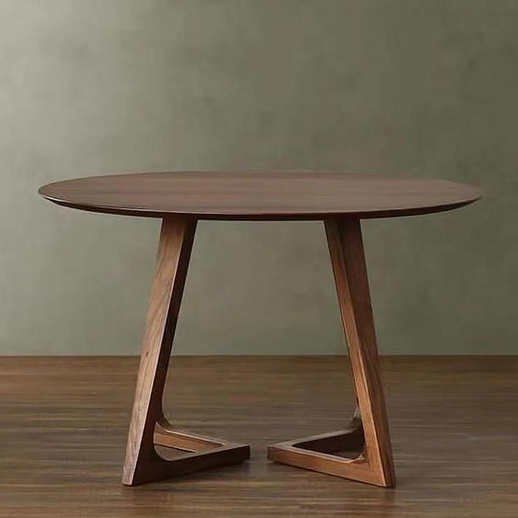 Modern Round Shape Solid Wood Dining Table Kitchen Standard Dining Table with Double Pedestal 47.2"L x 47.2"W x 29.5"H Without Chairs Clearhalo ' dining_table' 'Dining Tables & Seating' 'Dining Tables' 'furn' 'furn_dining_table' 'Furniture' 'furniture_dining_table' 'Kitchen & Dining Furniture' 'kitchen&dining_furn' 'kitchen' 'kitchen_dining_table' 3649379