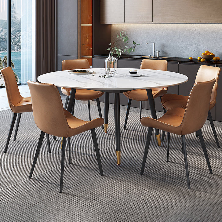 Modern Style Sintered Stone Dining Table White Round Drop-Leaf Table for Home Use Clearhalo ' dining_table' 'Dining Tables & Seating' 'Dining Tables' 'furn' 'furn_dining_table' 'Furniture' 'furniture_dining_table' 'Kitchen & Dining Furniture' 'kitchen&dining_furn' 'kitchen' 'kitchen_dining_table' 3649389
