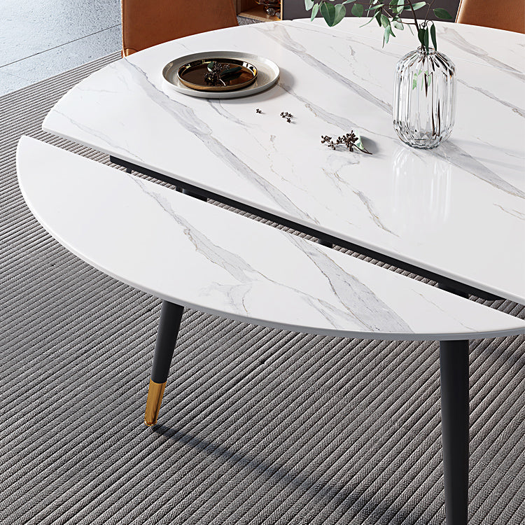 Modern Style Sintered Stone Dining Table White Round Drop-Leaf Table for Home Use Clearhalo ' dining_table' 'Dining Tables & Seating' 'Dining Tables' 'furn' 'furn_dining_table' 'Furniture' 'furniture_dining_table' 'Kitchen & Dining Furniture' 'kitchen&dining_furn' 'kitchen' 'kitchen_dining_table' 3649391