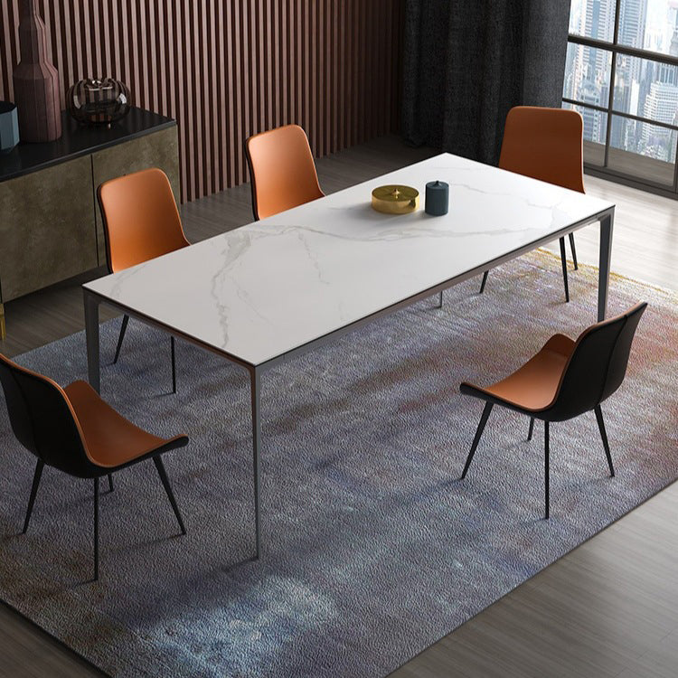 Metal Contemporary Rectangular Table High Gloss White Sintered Stone Dining Table with 4 Legs Clearhalo ' dining_table' 'Dining Tables & Seating' 'Dining Tables' 'furn' 'furn_dining_table' 'Furniture' 'furniture_dining_table' 'Kitchen & Dining Furniture' 'kitchen&dining_furn' 'kitchen' 'kitchen_dining_table' 3649407