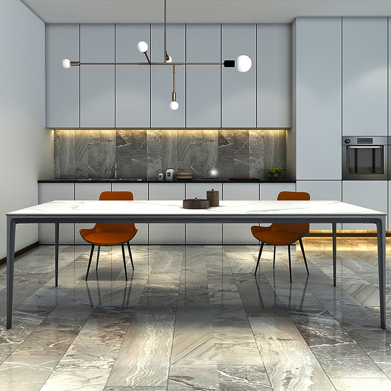 Metal Contemporary Rectangular Table High Gloss White Sintered Stone Dining Table with 4 Legs Clearhalo ' dining_table' 'Dining Tables & Seating' 'Dining Tables' 'furn' 'furn_dining_table' 'Furniture' 'furniture_dining_table' 'Kitchen & Dining Furniture' 'kitchen&dining_furn' 'kitchen' 'kitchen_dining_table' 3649409