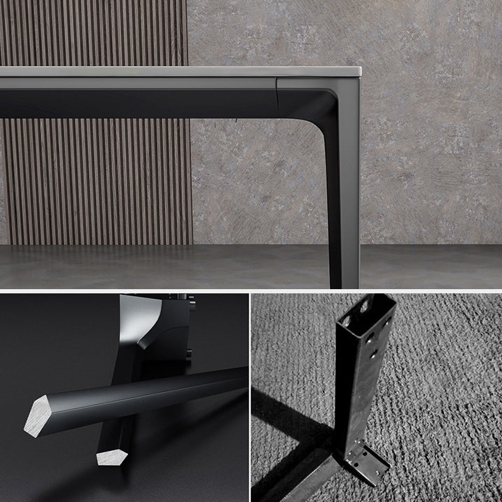 Metal Contemporary Rectangular Table High Gloss White Sintered Stone Dining Table with 4 Legs Clearhalo ' dining_table' 'Dining Tables & Seating' 'Dining Tables' 'furn' 'furn_dining_table' 'Furniture' 'furniture_dining_table' 'Kitchen & Dining Furniture' 'kitchen&dining_furn' 'kitchen' 'kitchen_dining_table' 3649413