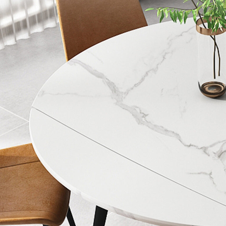 Modern Style Sintered Stone Dining Table White Round Table with Metal Base for Home Clearhalo ' dining_table' 'Dining Tables & Seating' 'Dining Tables' 'furn' 'furn_dining_table' 'Furniture' 'furniture_dining_table' 'Kitchen & Dining Furniture' 'kitchen&dining_furn' 'kitchen' 'kitchen_dining_table' 3649456