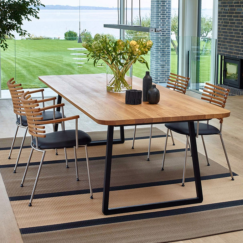 Modern Pine Solid Wood Table Rectangle Dining Table with Metal Black Double Pedestal Base Clearhalo ' dining_table' 'Dining Tables & Seating' 'Dining Tables' 'furn' 'furn_dining_table' 'Furniture' 'furniture_dining_table' 'Kitchen & Dining Furniture' 'kitchen&dining_furn' 'kitchen' 'kitchen_dining_table' 3649478