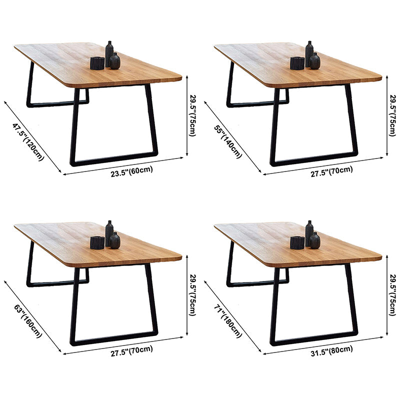 Modern Pine Solid Wood Table Rectangle Dining Table with Metal Black Double Pedestal Base Clearhalo ' dining_table' 'Dining Tables & Seating' 'Dining Tables' 'furn' 'furn_dining_table' 'Furniture' 'furniture_dining_table' 'Kitchen & Dining Furniture' 'kitchen&dining_furn' 'kitchen' 'kitchen_dining_table' 3649484