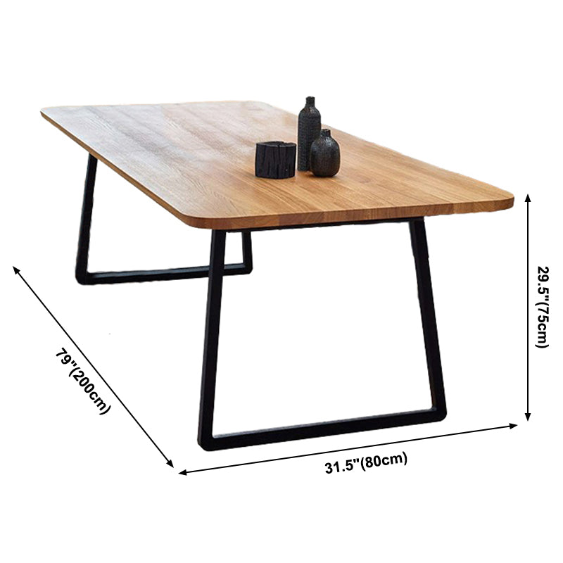 Modern Pine Solid Wood Table Rectangle Dining Table with Metal Black Double Pedestal Base Clearhalo ' dining_table' 'Dining Tables & Seating' 'Dining Tables' 'furn' 'furn_dining_table' 'Furniture' 'furniture_dining_table' 'Kitchen & Dining Furniture' 'kitchen&dining_furn' 'kitchen' 'kitchen_dining_table' 3649485