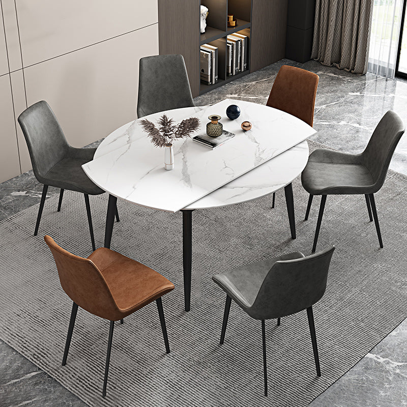 Contemporary Round Dining Table Sintered Stone Dining Table with 4 Black Legs White Without Chairs Clearhalo ' dining_table' 'Dining Tables & Seating' 'Dining Tables' 'furn' 'furn_dining_table' 'Furniture' 'furniture_dining_table' 'Kitchen & Dining Furniture' 'kitchen&dining_furn' 'kitchen' 'kitchen_dining_table' 3649499
