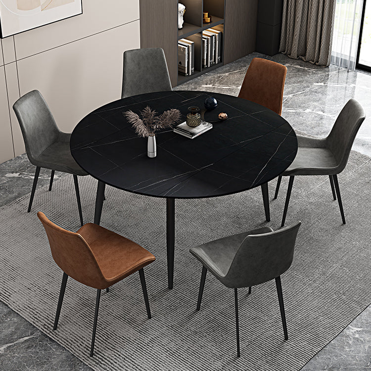 Contemporary Round Dining Table Sintered Stone Dining Table with 4 Black Legs Clearhalo ' dining_table' 'Dining Tables & Seating' 'Dining Tables' 'furn' 'furn_dining_table' 'Furniture' 'furniture_dining_table' 'Kitchen & Dining Furniture' 'kitchen&dining_furn' 'kitchen' 'kitchen_dining_table' 3649501
