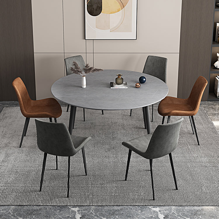 Contemporary Round Dining Table Sintered Stone Dining Table with 4 Black Legs Gray Without Chairs Clearhalo ' dining_table' 'Dining Tables & Seating' 'Dining Tables' 'furn' 'furn_dining_table' 'Furniture' 'furniture_dining_table' 'Kitchen & Dining Furniture' 'kitchen&dining_furn' 'kitchen' 'kitchen_dining_table' 3649502