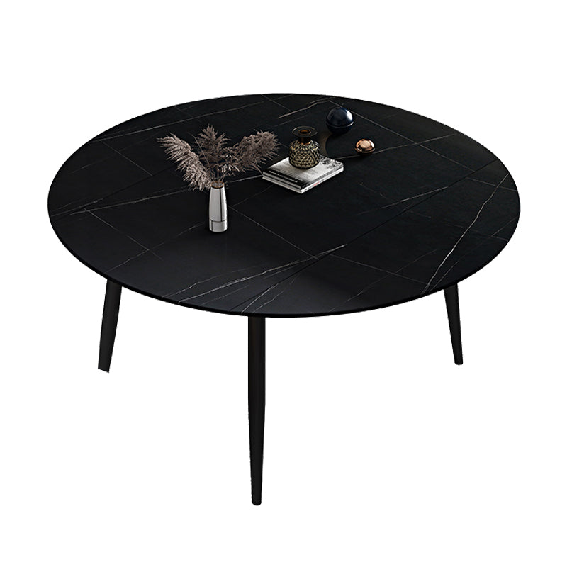Contemporary Round Dining Table Sintered Stone Dining Table with 4 Black Legs Black Without Chairs Clearhalo ' dining_table' 'Dining Tables & Seating' 'Dining Tables' 'furn' 'furn_dining_table' 'Furniture' 'furniture_dining_table' 'Kitchen & Dining Furniture' 'kitchen&dining_furn' 'kitchen' 'kitchen_dining_table' 3649503