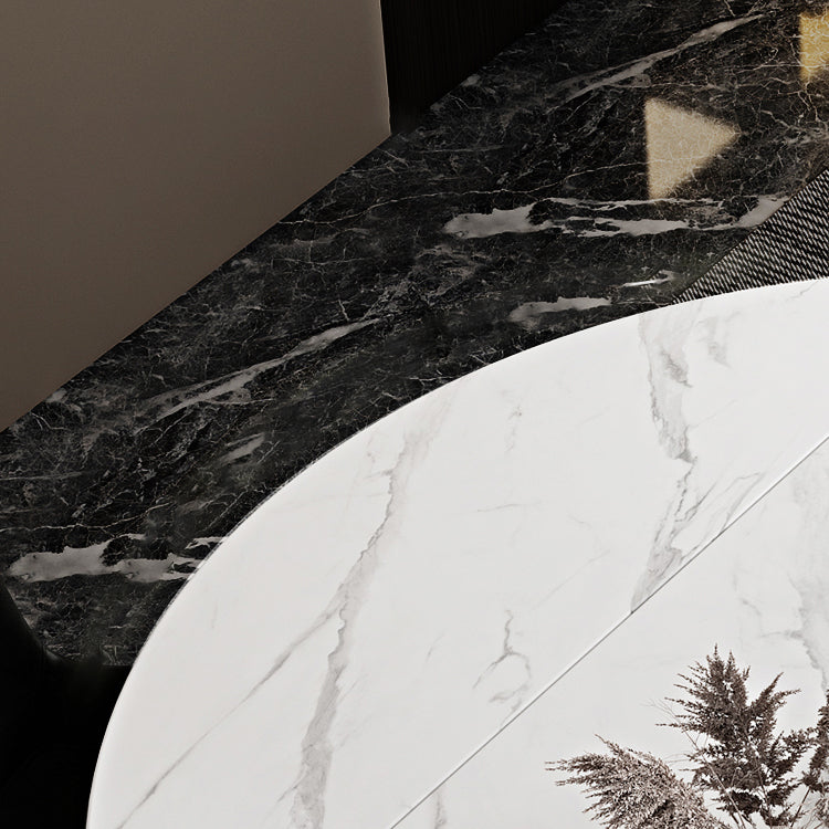 Contemporary Round Dining Table Sintered Stone Dining Table with 4 Black Legs Clearhalo ' dining_table' 'Dining Tables & Seating' 'Dining Tables' 'furn' 'furn_dining_table' 'Furniture' 'furniture_dining_table' 'Kitchen & Dining Furniture' 'kitchen&dining_furn' 'kitchen' 'kitchen_dining_table' 3649504