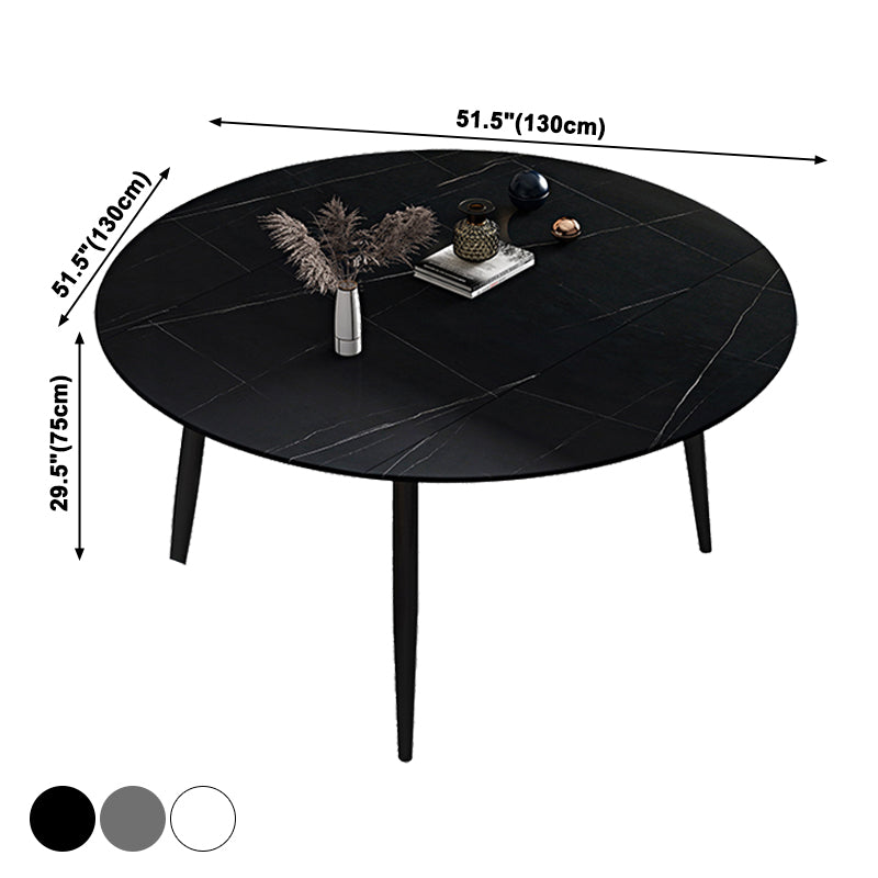 Contemporary Round Dining Table Sintered Stone Dining Table with 4 Black Legs Clearhalo ' dining_table' 'Dining Tables & Seating' 'Dining Tables' 'furn' 'furn_dining_table' 'Furniture' 'furniture_dining_table' 'Kitchen & Dining Furniture' 'kitchen&dining_furn' 'kitchen' 'kitchen_dining_table' 3649507