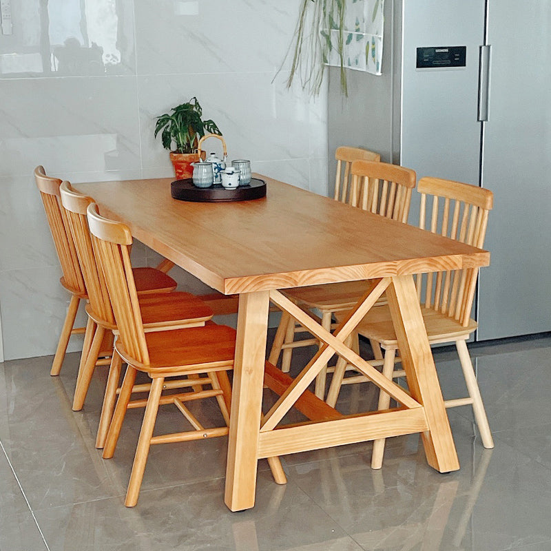 Simplicity Pine Solid Wood Dining Table Rectangular Table in Wood Color with Four-leg Clearhalo ' dining_table' 'Dining Tables & Seating' 'Dining Tables' 'furn' 'furn_dining_table' 'Furniture' 'furniture_dining_table' 'Kitchen & Dining Furniture' 'kitchen&dining_furn' 'kitchen' 'kitchen_dining_table' 3649510