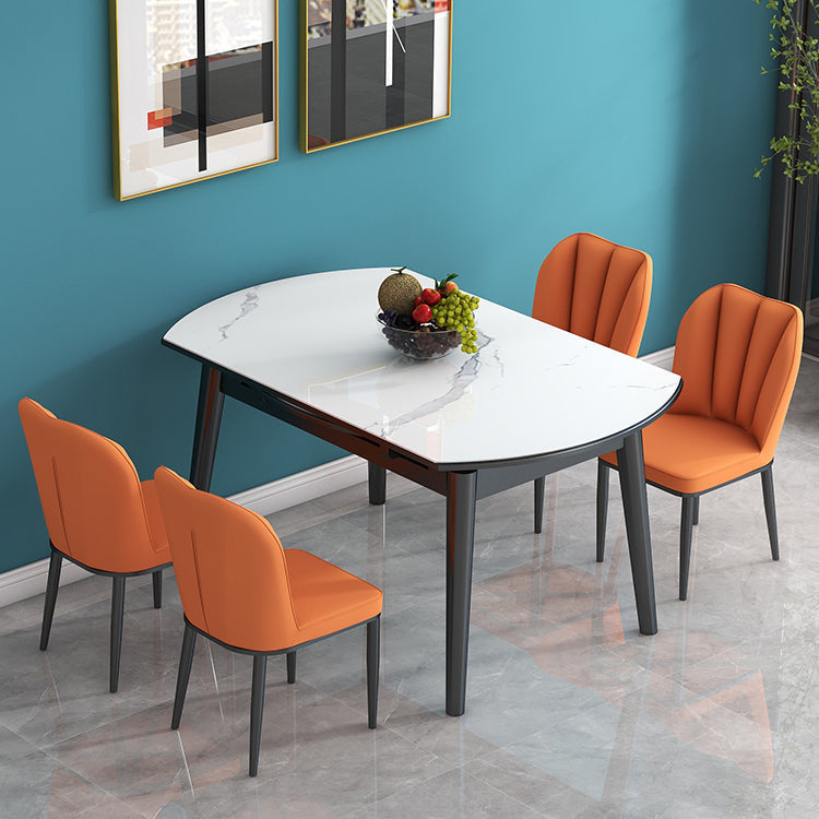 Modern Style Sintered Stone Dining Table Round Drop-Leaf Table with Wooden Base Clearhalo ' dining_table' 'Dining Tables & Seating' 'Dining Tables' 'furn' 'furn_dining_table' 'Furniture' 'furniture_dining_table' 'Kitchen & Dining Furniture' 'kitchen&dining_furn' 'kitchen' 'kitchen_dining_table' 3649544