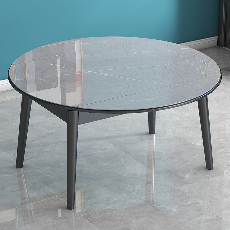 Modern Style Sintered Stone Dining Table Round Drop-Leaf Table with Wooden Base Gray Without Chairs Clearhalo ' dining_table' 'Dining Tables & Seating' 'Dining Tables' 'furn' 'furn_dining_table' 'Furniture' 'furniture_dining_table' 'Kitchen & Dining Furniture' 'kitchen&dining_furn' 'kitchen' 'kitchen_dining_table' 3649545