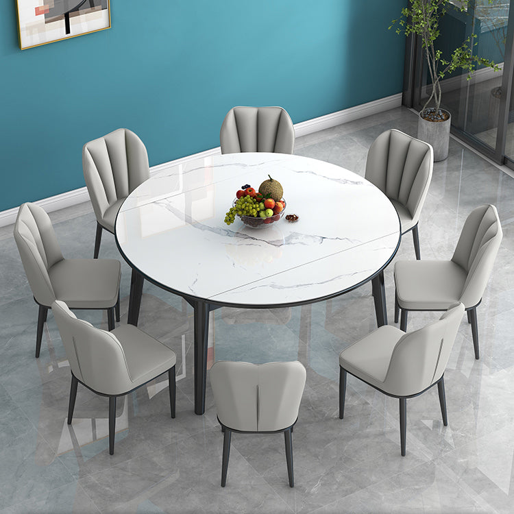 Modern Style Sintered Stone Dining Table Round Drop-Leaf Table with Wooden Base Clearhalo ' dining_table' 'Dining Tables & Seating' 'Dining Tables' 'furn' 'furn_dining_table' 'Furniture' 'furniture_dining_table' 'Kitchen & Dining Furniture' 'kitchen&dining_furn' 'kitchen' 'kitchen_dining_table' 3649549