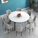 Modern Style Sintered Stone Dining Table Round Drop-Leaf Table with Wooden Base Clearhalo ' dining_table' 'Dining Tables & Seating' 'Dining Tables' 'furn' 'furn_dining_table' 'Furniture' 'furniture_dining_table' 'Kitchen & Dining Furniture' 'kitchen&dining_furn' 'kitchen' 'kitchen_dining_table' 3649549