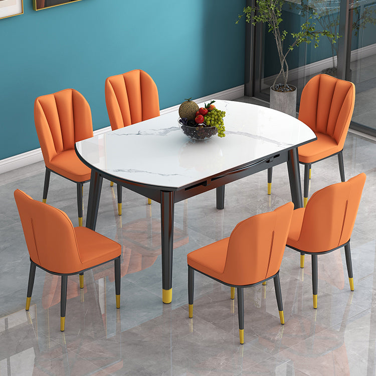 Modern Style Sintered Stone Dining Table Round Drop-Leaf Table with Wooden Base Clearhalo ' dining_table' 'Dining Tables & Seating' 'Dining Tables' 'furn' 'furn_dining_table' 'Furniture' 'furniture_dining_table' 'Kitchen & Dining Furniture' 'kitchen&dining_furn' 'kitchen' 'kitchen_dining_table' 3649550