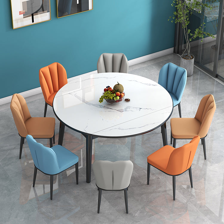 Modern Style Sintered Stone Dining Table Round Drop-Leaf Table with Wooden Base Clearhalo ' dining_table' 'Dining Tables & Seating' 'Dining Tables' 'furn' 'furn_dining_table' 'Furniture' 'furniture_dining_table' 'Kitchen & Dining Furniture' 'kitchen&dining_furn' 'kitchen' 'kitchen_dining_table' 3649553