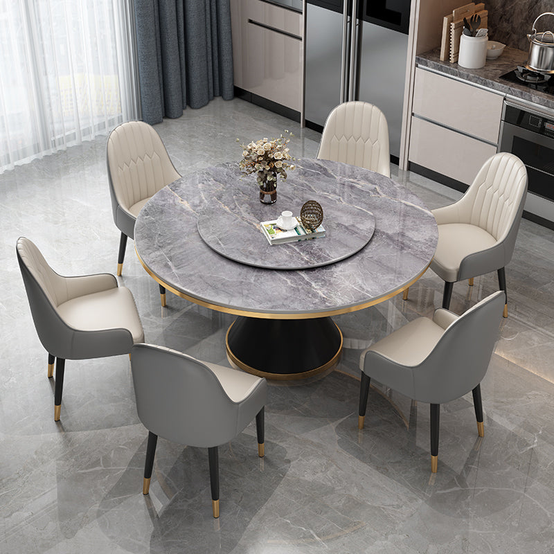 Modern Standard Kitchen Dining Table Sintered Stone Round Dining Table with Pedestal Base Gray Without Chairs Clearhalo ' dining_table' 'Dining Tables & Seating' 'Dining Tables' 'furn' 'furn_dining_table' 'Furniture' 'furniture_dining_table' 'Kitchen & Dining Furniture' 'kitchen&dining_furn' 'kitchen' 'kitchen_dining_table' 3649570