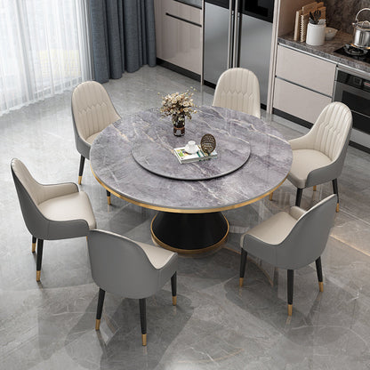 Modern Standard Kitchen Dining Table Sintered Stone Round Dining Table with Pedestal Base Gray Without Chairs Clearhalo ' dining_table' 'Dining Tables & Seating' 'Dining Tables' 'furn' 'furn_dining_table' 'Furniture' 'furniture_dining_table' 'Kitchen & Dining Furniture' 'kitchen&dining_furn' 'kitchen' 'kitchen_dining_table' 3649570