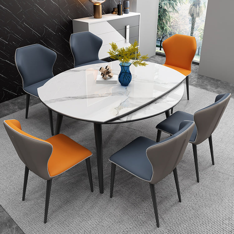 Modern Style Sintered Stone Dining Table White Round Drop-Leaf Table with 4 Legs Clearhalo ' dining_table' 'Dining Tables & Seating' 'Dining Tables' 'furn' 'furn_dining_table' 'Furniture' 'furniture_dining_table' 'Kitchen & Dining Furniture' 'kitchen&dining_furn' 'kitchen' 'kitchen_dining_table' 3649585