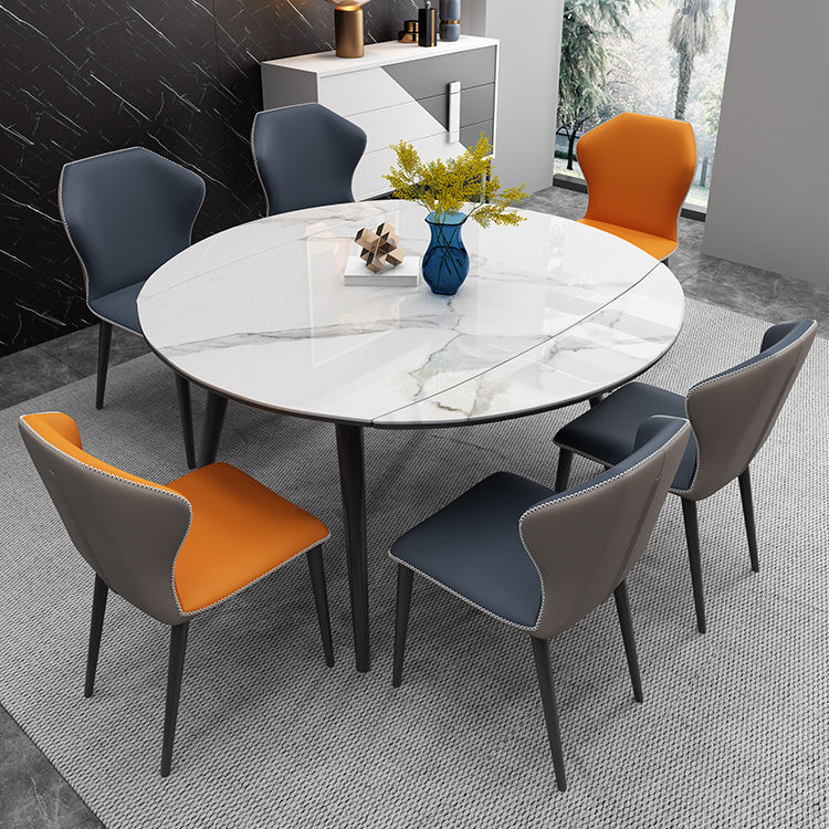 Modern Style Sintered Stone Dining Table White Round Drop-Leaf Table with 4 Legs Clearhalo ' dining_table' 'Dining Tables & Seating' 'Dining Tables' 'furn' 'furn_dining_table' 'Furniture' 'furniture_dining_table' 'Kitchen & Dining Furniture' 'kitchen&dining_furn' 'kitchen' 'kitchen_dining_table' 3649586