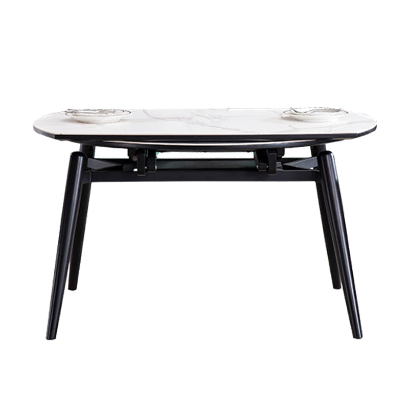 Modern Style Sintered Stone Dining Table White Round Drop-Leaf Table with 4 Legs Without Chairs Clearhalo ' dining_table' 'Dining Tables & Seating' 'Dining Tables' 'furn' 'furn_dining_table' 'Furniture' 'furniture_dining_table' 'Kitchen & Dining Furniture' 'kitchen&dining_furn' 'kitchen' 'kitchen_dining_table' 3649589