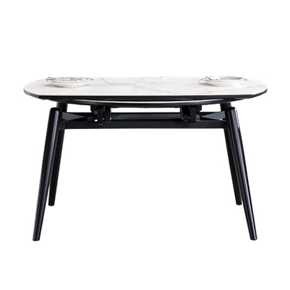 Modern Style Sintered Stone Dining Table White Round Drop-Leaf Table with 4 Legs Without Chairs Clearhalo ' dining_table' 'Dining Tables & Seating' 'Dining Tables' 'furn' 'furn_dining_table' 'Furniture' 'furniture_dining_table' 'Kitchen & Dining Furniture' 'kitchen&dining_furn' 'kitchen' 'kitchen_dining_table' 3649589