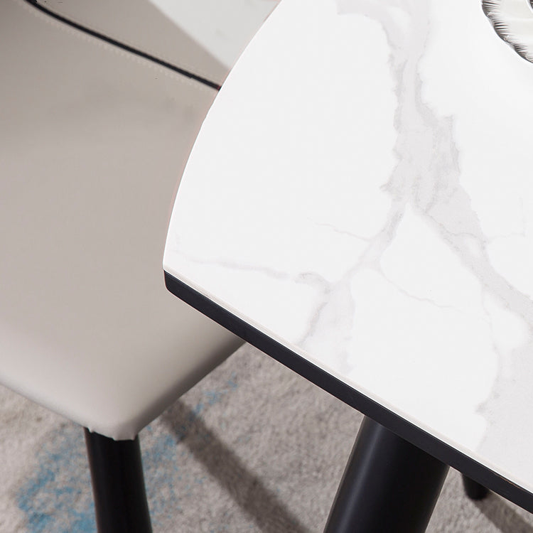 Modern Style Sintered Stone Dining Table White Round Drop-Leaf Table with 4 Legs Clearhalo ' dining_table' 'Dining Tables & Seating' 'Dining Tables' 'furn' 'furn_dining_table' 'Furniture' 'furniture_dining_table' 'Kitchen & Dining Furniture' 'kitchen&dining_furn' 'kitchen' 'kitchen_dining_table' 3649590