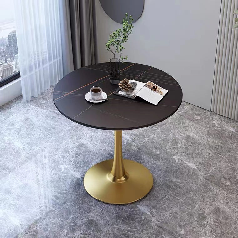 Contemporary Round Dining Table Sintered Stone Dining Table for Dining Room Tulip Black Gold Clearhalo ' dining_table' 'Dining Tables & Seating' 'Dining Tables' 'furn' 'furn_dining_table' 'Furniture' 'furniture_dining_table' 'Kitchen & Dining Furniture' 'kitchen&dining_furn' 'kitchen' 'kitchen_dining_table' 3649604