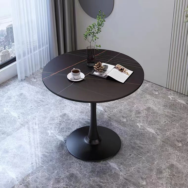 Contemporary Round Dining Table Sintered Stone Dining Table for Dining Room Tulip Black Black Clearhalo ' dining_table' 'Dining Tables & Seating' 'Dining Tables' 'furn' 'furn_dining_table' 'Furniture' 'furniture_dining_table' 'Kitchen & Dining Furniture' 'kitchen&dining_furn' 'kitchen' 'kitchen_dining_table' 3649606
