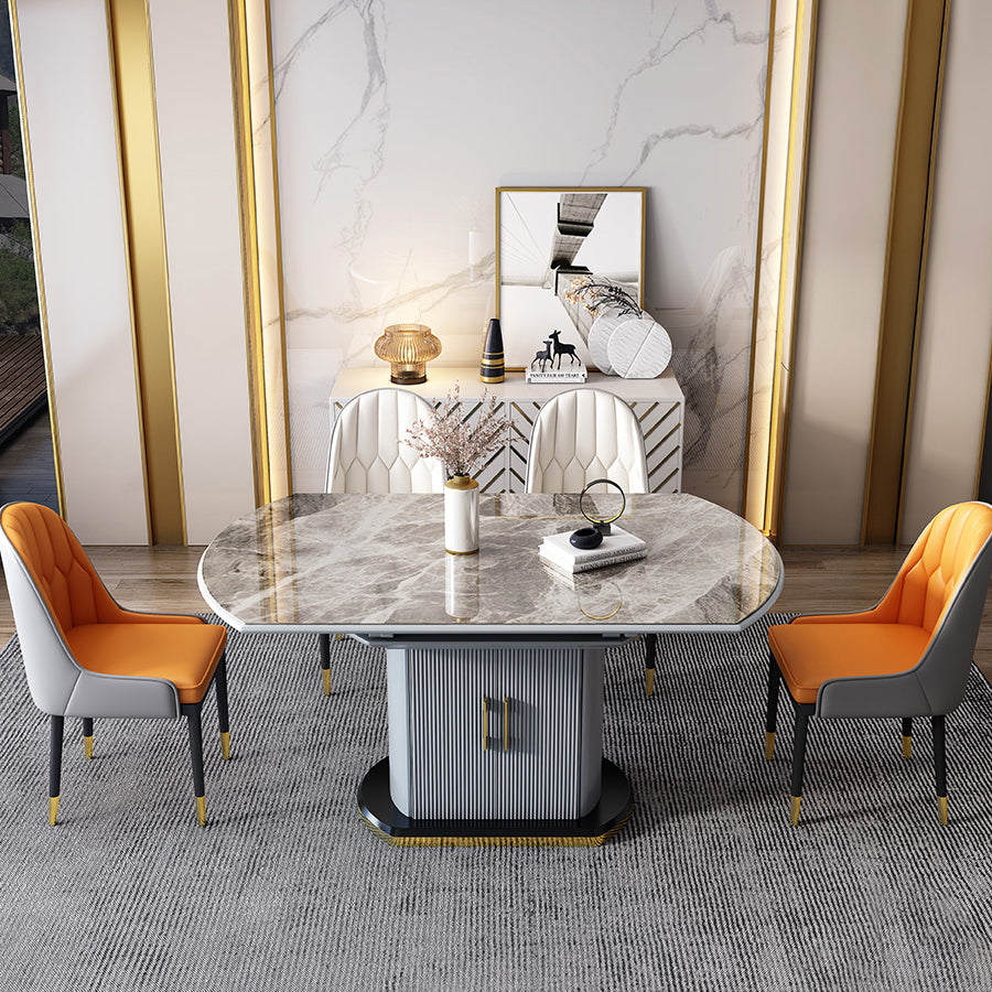 Modern Style Sintered Stone Dining Table Drop-Leaf Round Table with Metal Base Clearhalo ' dining_table' 'Dining Tables & Seating' 'Dining Tables' 'furn' 'furn_dining_table' 'Furniture' 'furniture_dining_table' 'Kitchen & Dining Furniture' 'kitchen&dining_furn' 'kitchen' 'kitchen_dining_table' 3649631